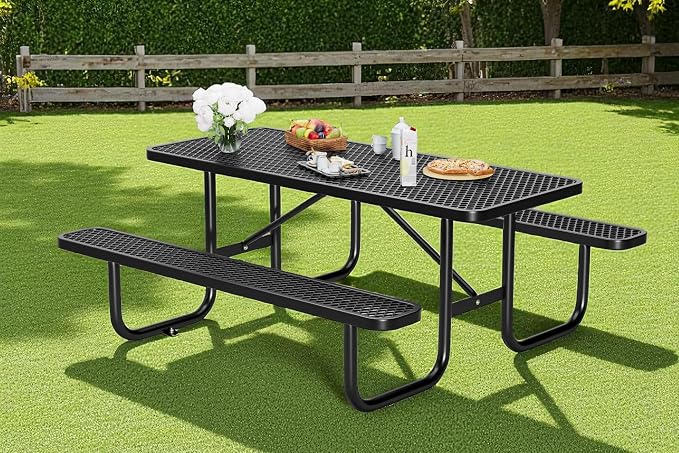6 FT Metal Picnic Tables for Outside, Outdoor Coated Steel Heavy Duty - Image 3
