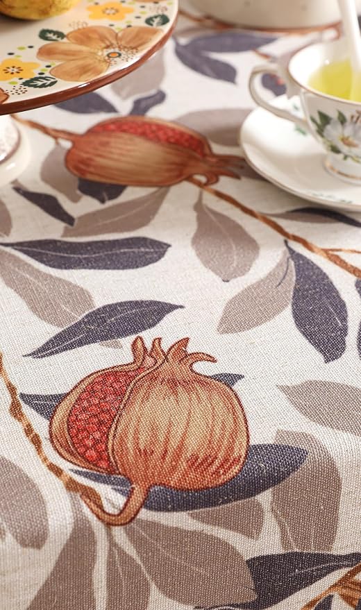 patdrea Designer Vintage Long Rectangle Tablecloth, Linen Pomegranates and - Image 6