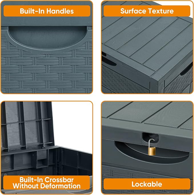 ZYJOYY 33 Gallon Resin Deck Box, Weatherproof Outdoor Storage Box - Image 6