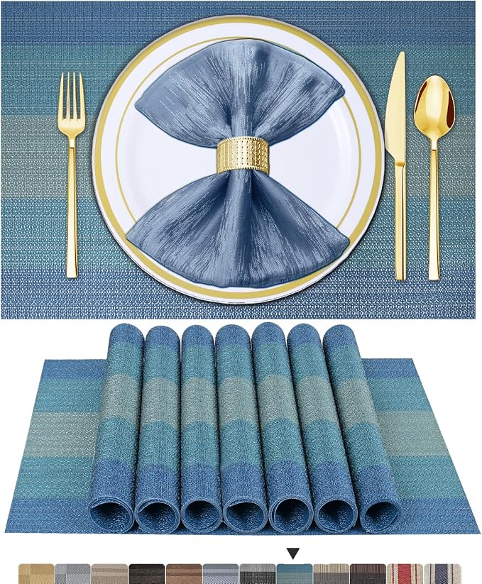 BETEAM Placemats Set of 6, Woven Vinyl Placemat by BETEAM