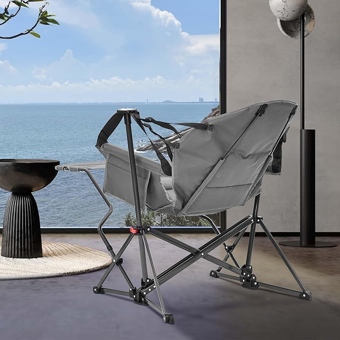 Camping Chair with Detachable Footrest, Grey Polyester Recliner