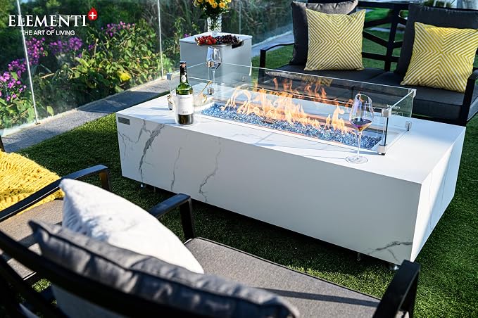 Elementi+ | Bundle Carrara Gas Fire Pit | Marble Porcelain & Metal Frame | 60" - Image 6