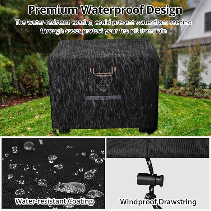 QH.HOME Fire Pit Cover Square, 28 inch Firepit Covers, Heavy Duty Fabric 100% - Image 6