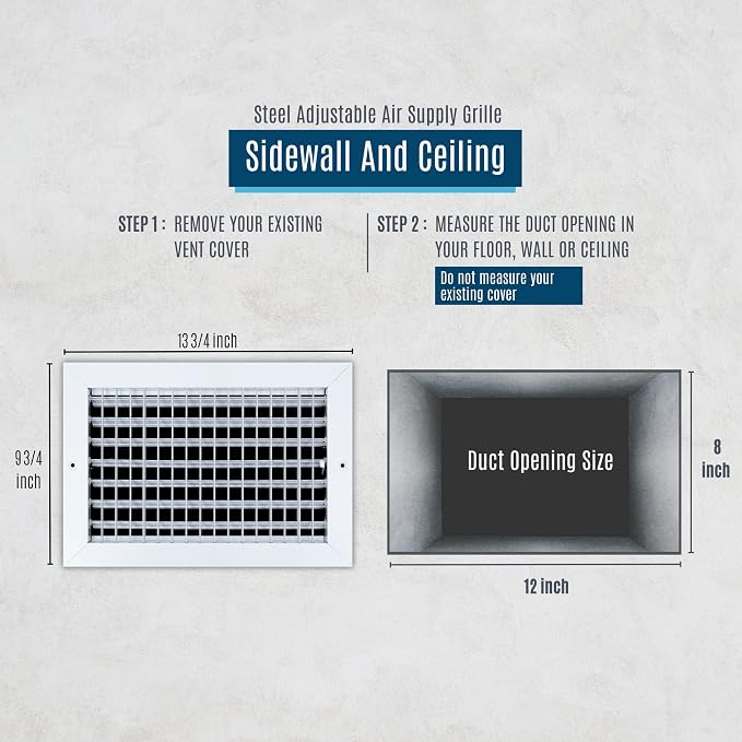 Fits 12x8 Duct Opening Steel Adjustable Air Supply Grille by Handua | Register - Image 3