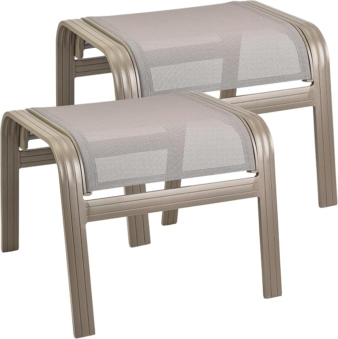 Patio Dining Chairs Footstools Outdoor Aluminum Ottoman Assembled Footrest Side by Deugold