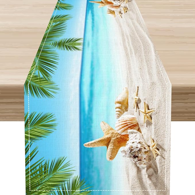 Summer Coastal Table Runner, Nautical Starfish Beach Seashell Ocean Tropical by Unknown