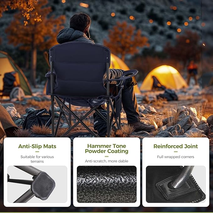 Folding Camping Chair, Blue Steel Frame, 450 lb Capacity