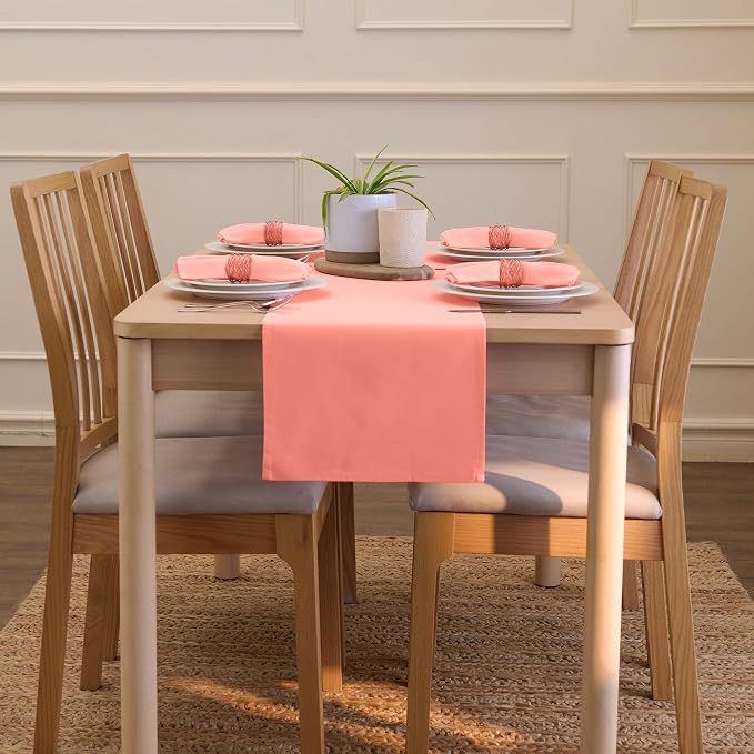 Encasa XO Table Runner 13"x104" Long | Cotton Canvas Fabric | Coral Solid Color - Image 4