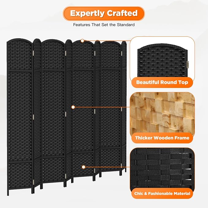Room Divider 8 Panel Screen 5.6 Ft Tall Partition Room Dividers Black Privacy - Image 3