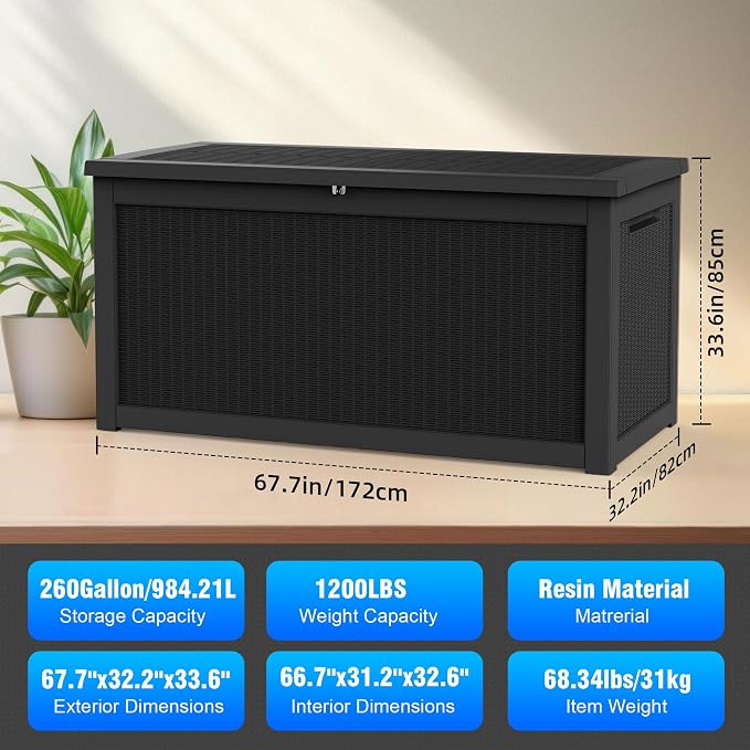 260 Gallon Outdoor Storage Box – Resin Deck Box - Image 6