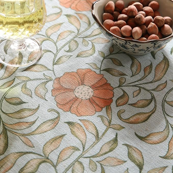 patdrea Designer French Linen Blue Round Table Cloth, Vintage Floral Tablecloth - Image 6