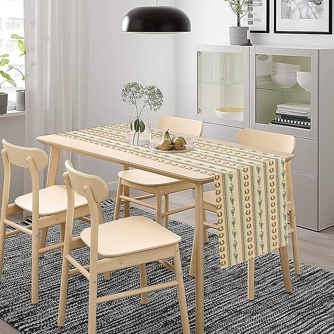 Western Table Runner, Vintage Farmhouse Country Cowboy Horseshoe Cactus Print - Image 2