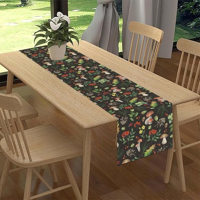 Mushroom Table Runner, Rustic Farmhouse Forest Plants Botanical Wild Floral - Image 3