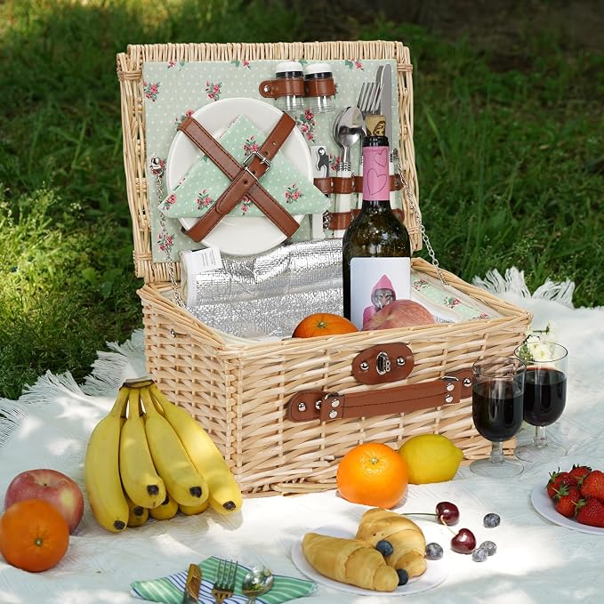ZORMY Wicker Picnic Basket for 2 Person, Willow Hamper Basket Sets - Image 3