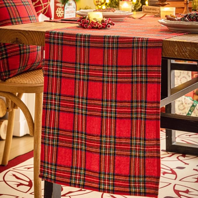 Red Green Plaid Christmas Table Runner, Winter Holiday Table Runners 72 inches - Image 5
