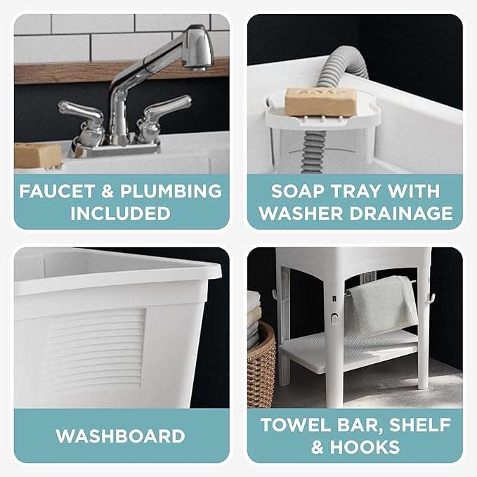Zenna Home Utility Sink for Laundry Room and Garage, Freestanding Laundry Sink - Image 4
