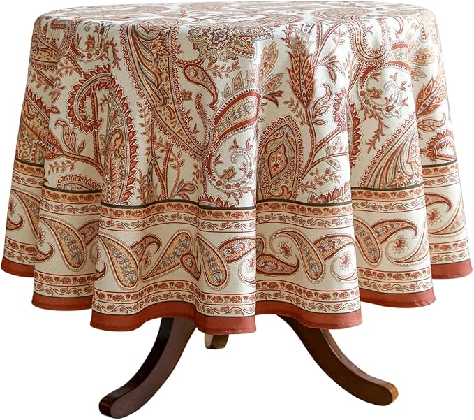 ISAENNE Designer French Red Round Tablecloth, Fall Linen Table Cloth by Isaennehomedecoration