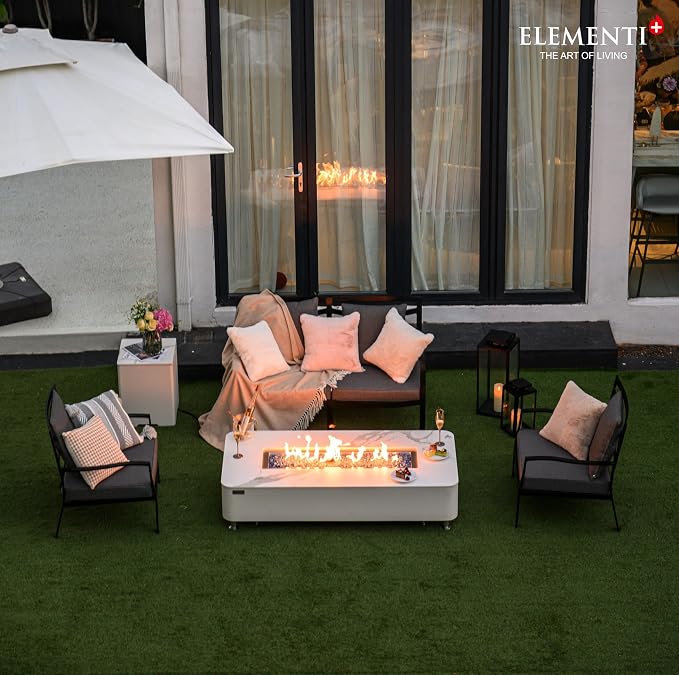 Elementi+ | Athens Gas Fire Pit | Cast Concrete Body & Marble Porcelain Top | - Image 7