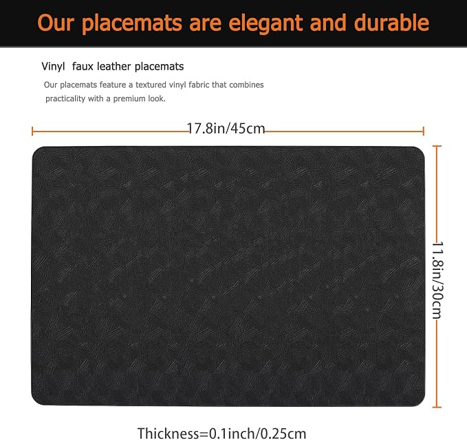 Vinyl Placemats Set of 4 Faux Leather 100% Waterproof Wipeable Washable Place - Image 3