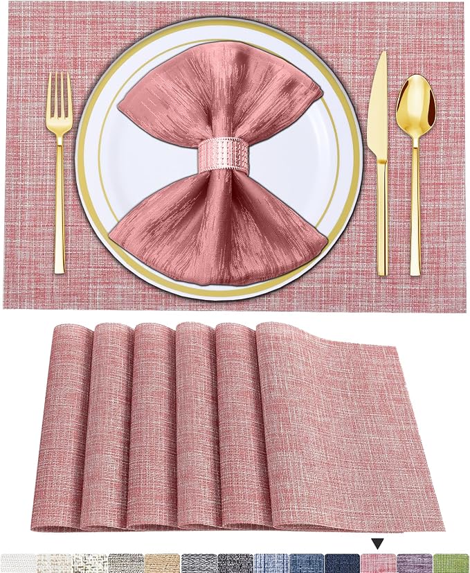 BETEAM Placemats Set of 6, Woven Vinyl Placemat by BETEAM