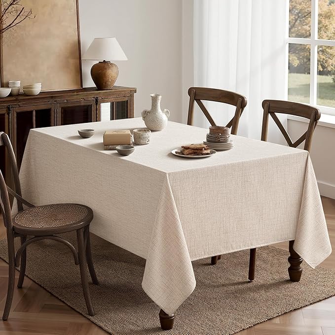 MIULEE Ivory Linen Polyester Tablecloth 60x104 Inch Spring Rectangle Table - Image 6