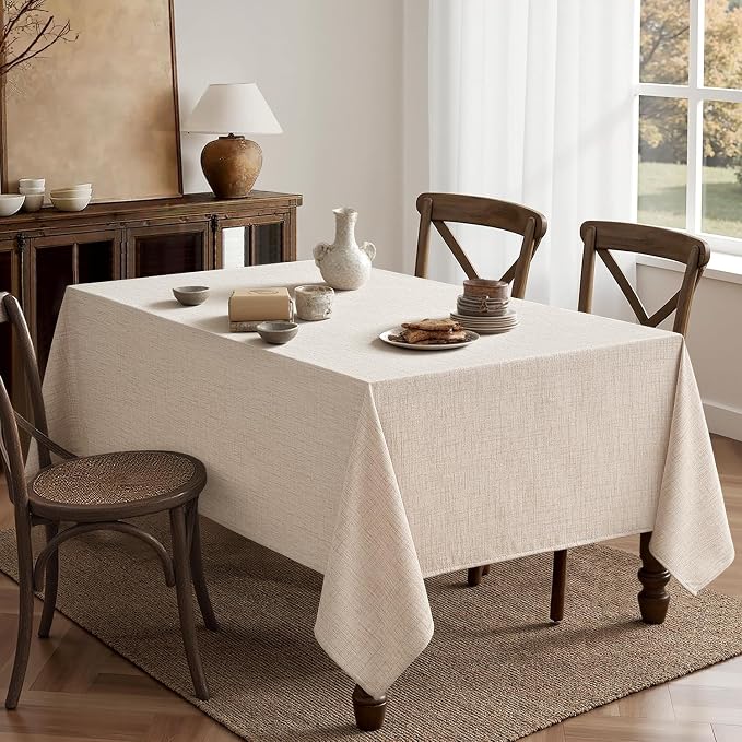 MIULEE Ivory Linen Polyester Tablecloth 60x144 Inch Spring Rectangle Table - Image 6