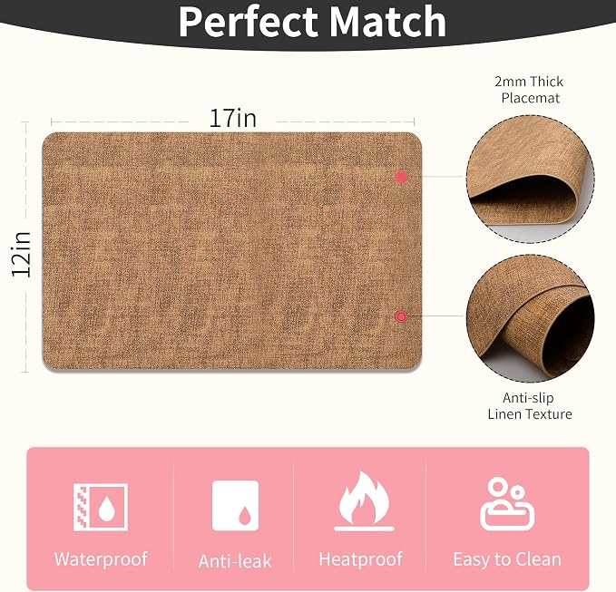 Maxpearl 8-Piece PU Leather Placemats – Durable, Heat Resistant & Wipeable - Image 5