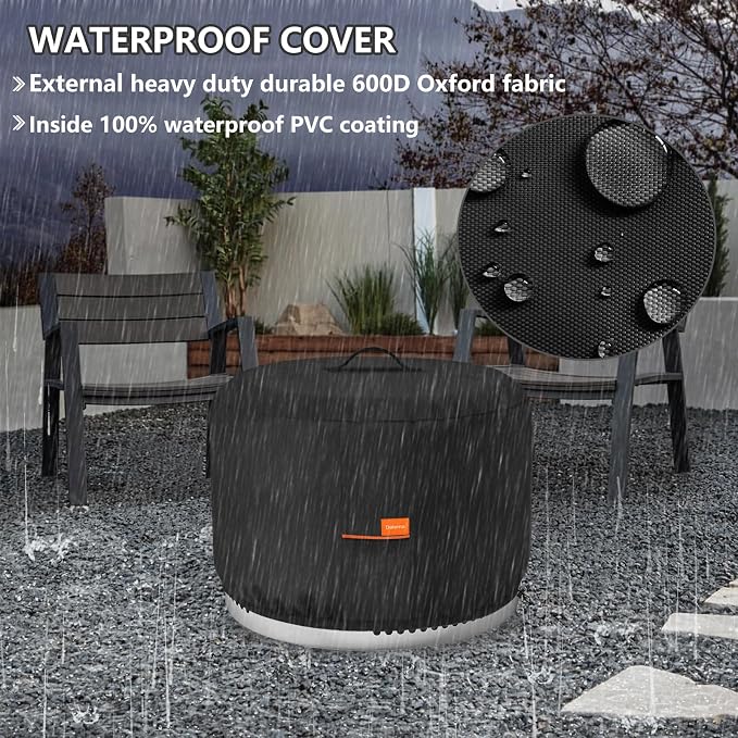 Round Fire Pit Cover, Outdoor 600D Heavy Duty 100% Waterproof Tear-Resistant - Image 4