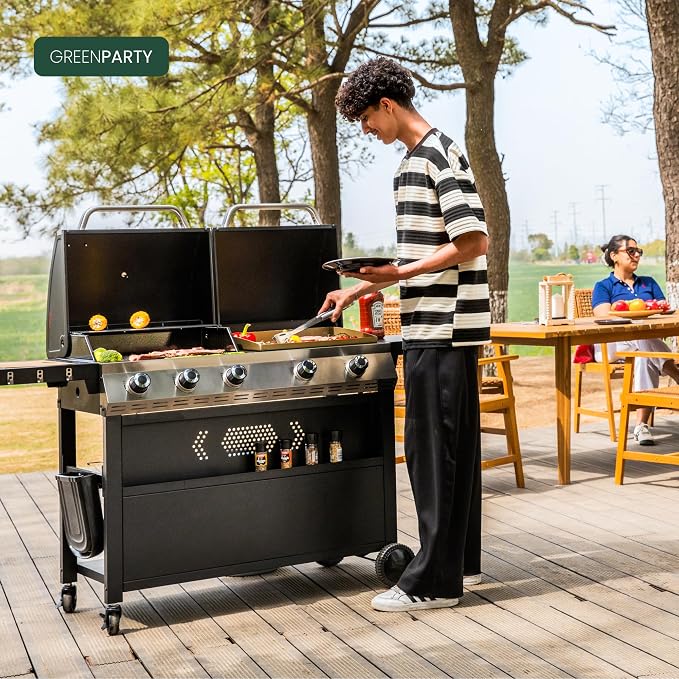 5 Burner Griddle Grill Combo, 2 in 1 Propane Gas BBQ Grill - Image 10
