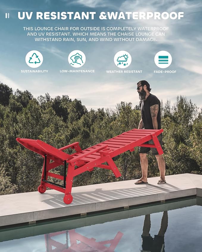 SERWALL Patio Chaise Lounge Chair Set of 2, Poly Lounge Chair - Image 6