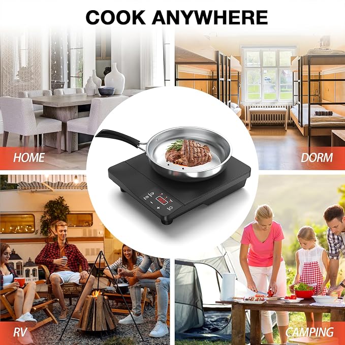 Portable Induction Cooktop 1800W, 110V Single Burner Induction Burner & Fry Pan - Image 9