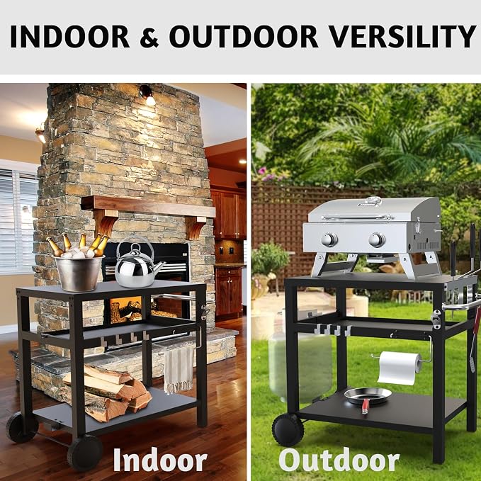 29.5''x19.6'' Outdoor Grill Cart, Pizza Oven Table Stand, 3-Shelves Food Prep - Image 6