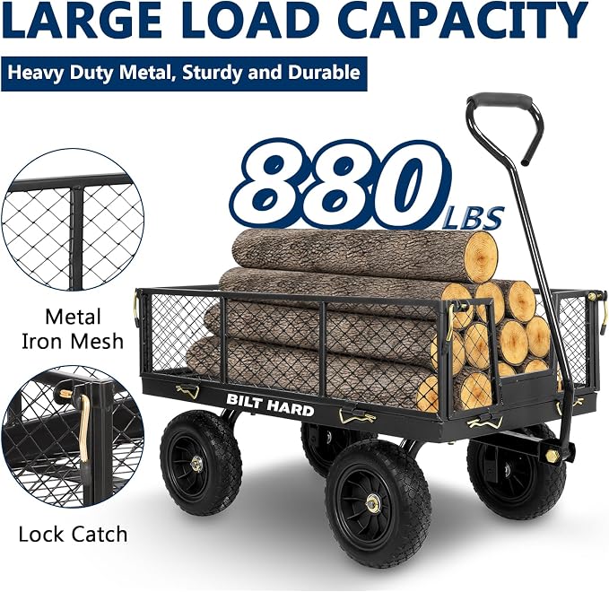 BILT HARD 10" Flat Free Tires Heavy Duty Garden Cart - Image 5