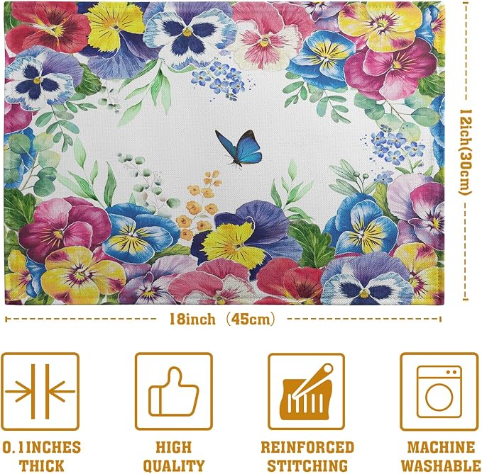 Watercolor Flowers Placemats Set of 4 Spring Summer Floral Butterfly Linen - Image 4