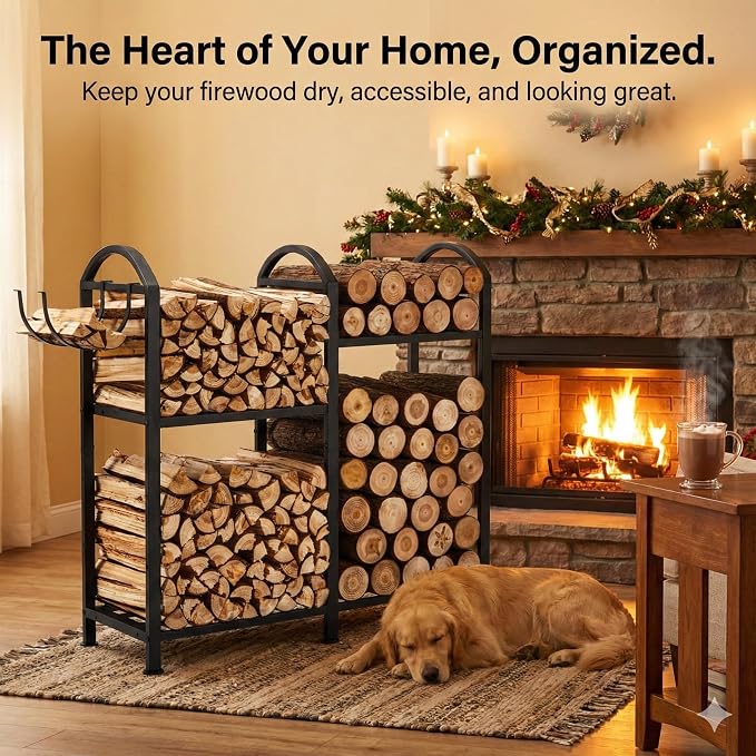 Firewood Rack Indoor With Hooks, 31inch Firewood Rack, log holders - Image 3