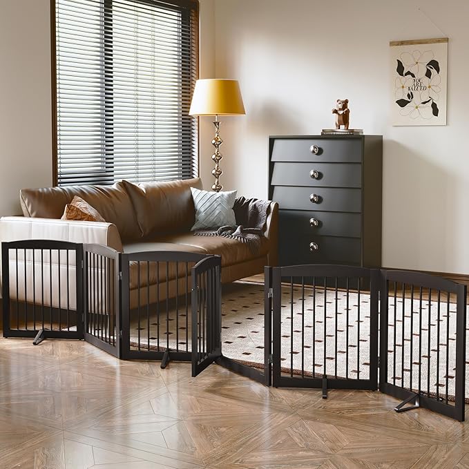 Freestanding Pet Gates with Walk Through Door, Dog Indoor Fence, Dog Gate by PUPETPO