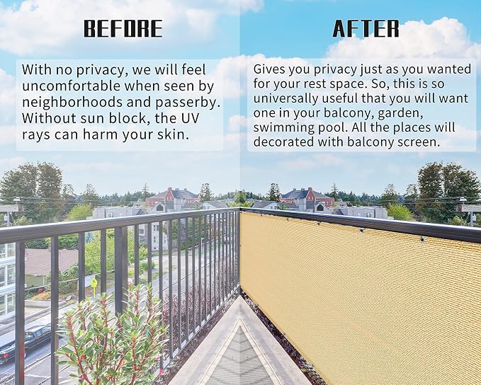 3'x16.4'Balcony Privacy Screen Cover Fence Cover UV Protection Weatherproof - Image 5