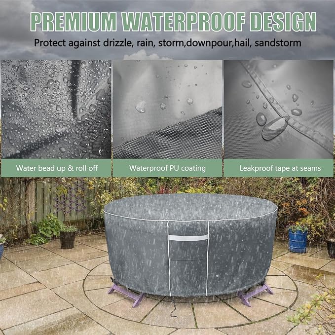 Gasadar Round Patio Furniture Cover, Waterproof Outdoor Furniture Covers - Image 3