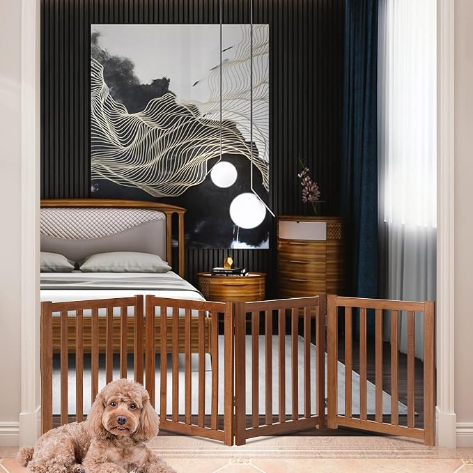 LZRS 4-Panel Wooden Free Standing Foldable Dog Gate Indoor – 24" High, Extra - Image 8