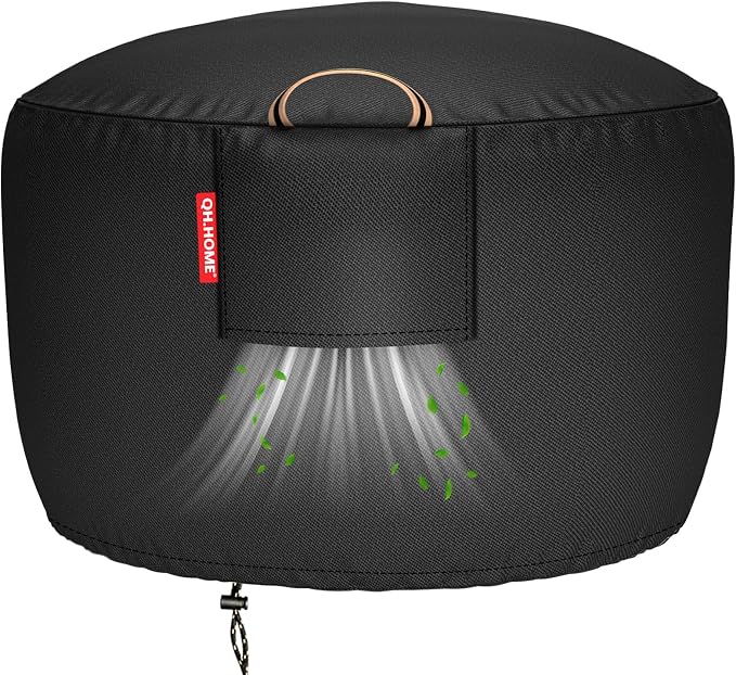 Fire Pit Cover Round for 33-36 inch Fire Pit, 900D Heavy Duty Waterproof Fabric by QHHOME