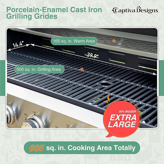 Captiva Designs 6-Burner Propane Gas BBQ Grill - Image 3