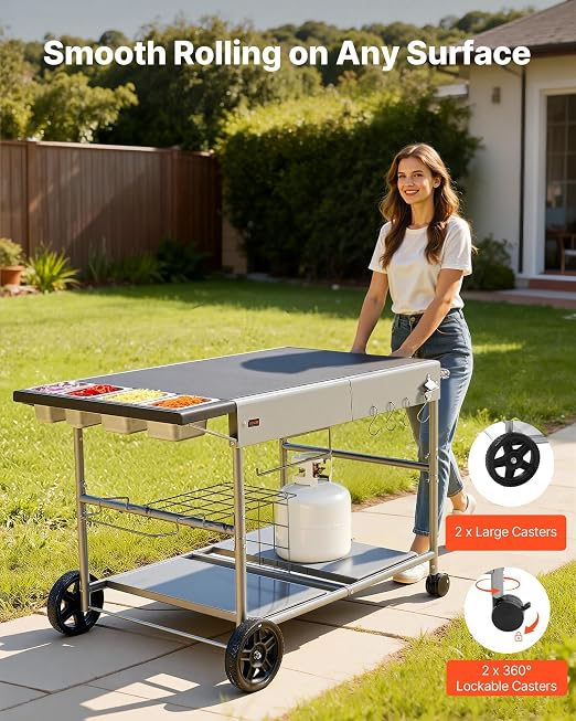 VEVOR Outdoor Grill Cart, 36.4 x 23.4 x 1 inch Tabletop Size Grilling Table - Image 7