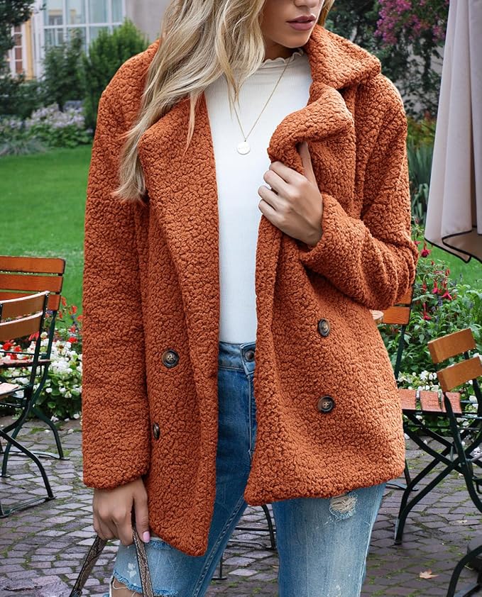 Women's Winter Warm Plush Cardigan Fuzzy Fleece Lapel Jacket - Image 3