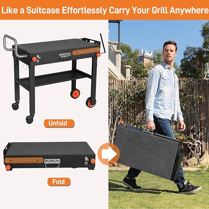 Rolling Grill Cart with Spice Rack, Grill Stand with Storage Shelf, Griddle - Image 5