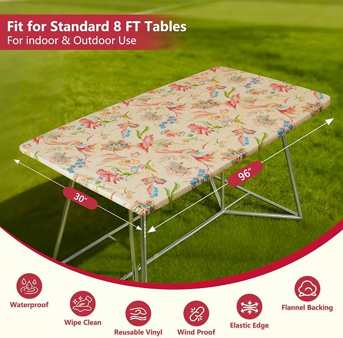 Rectangle Picnic Table Cloth, Elastic Waterproof Fitted Vinyl Tablecloths - Image 5
