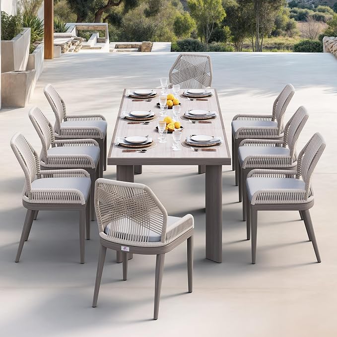 PURPLE LEAF 9 Pieces Patio Dining Set Aluminum Rectangular Table and Wicker - Image 2