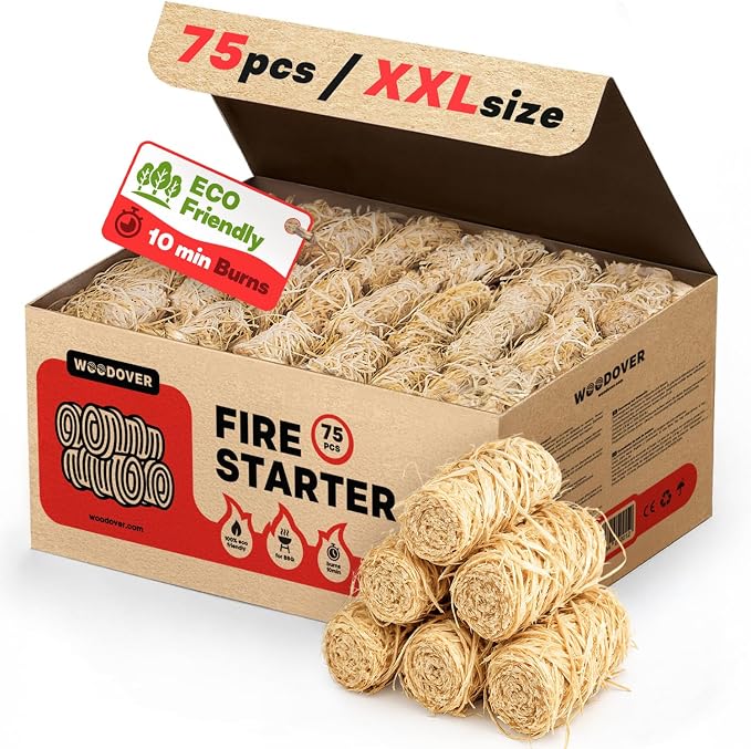 75 pcs Large Fire Starters for Fireplace, Natural Fire Starter for Campfires by Woodover