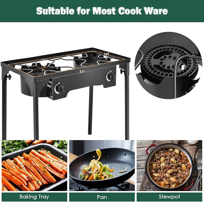 Goplus Outdoor Camping Stove, Dual Burner Propane Gas Cooker w/Detachable Legs - Image 6