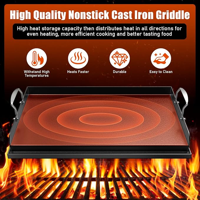 Uniflasy Nonstick Griddle for Gas Grill, Cast Iron Griddle for Outdoor Gas & - Image 4