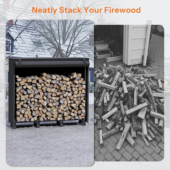 HOOBRO 4FT Firewood Rack with Cover, Outdoor Firewood Log Rack, Adjustable Log - Image 9
